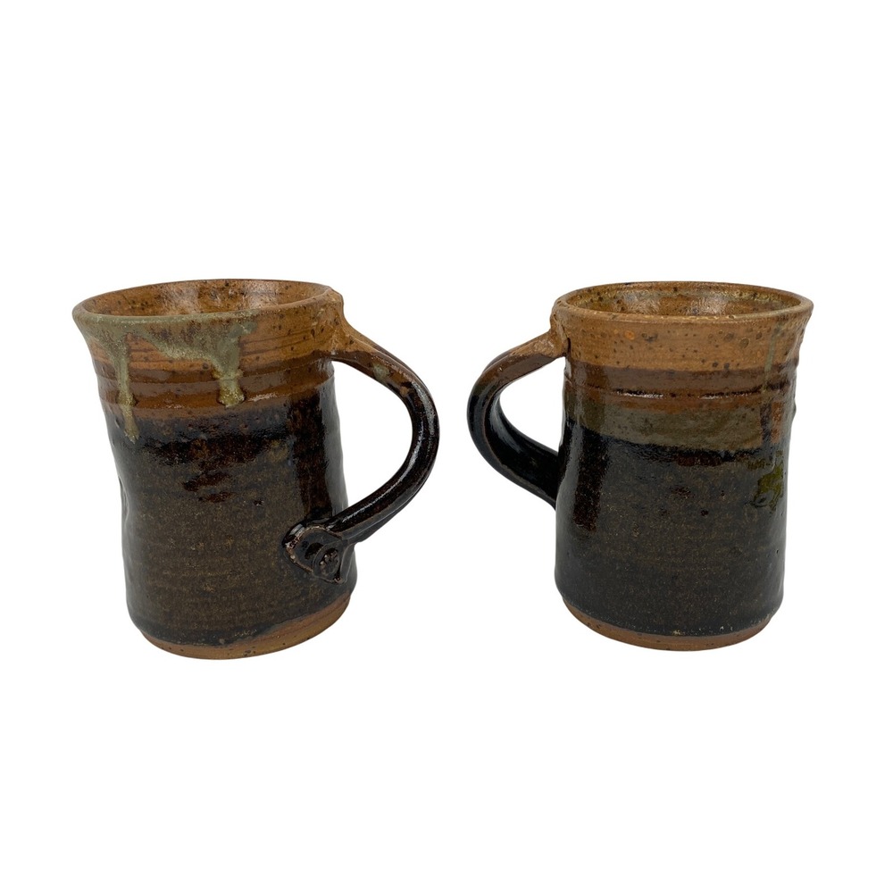 Handmade Pottery Mugs His & Hers cup Set Brown Glazed Stoneware Coffee Tea Cups